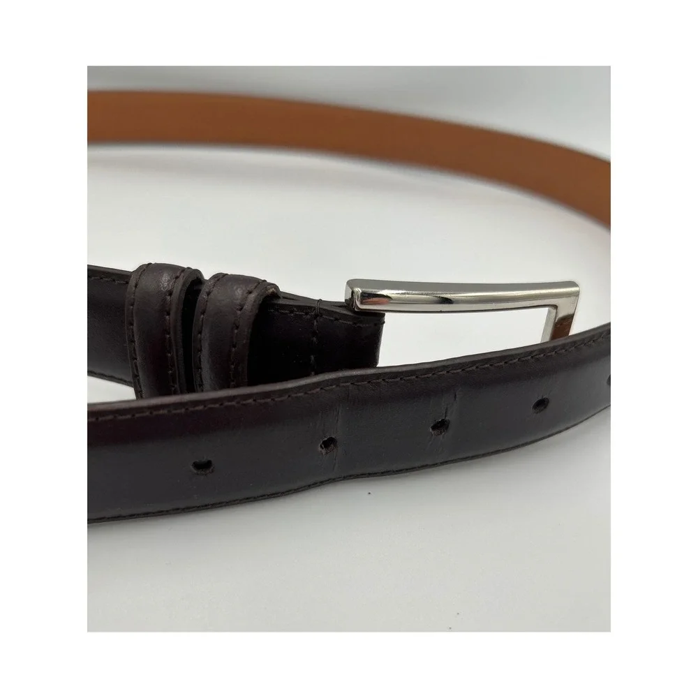 Johnston & Murphy Mens Dark Mahogany Leather Dress Belt 40 Brown 75-26384 Silver